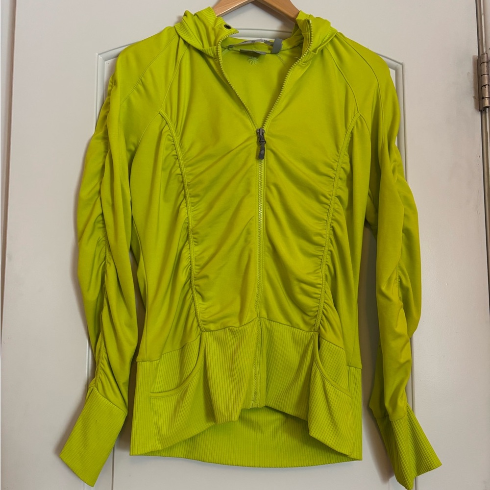 ATHLETA Vibrant Green/Yellow Zip-Up Hoodie with Ruching Front and Back. Medium. - Picture 1 of 5